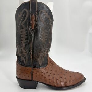 Lucchese 2000 Full Quill Ostrich Western Cowboy Boots Men's 11 EE Brown USA